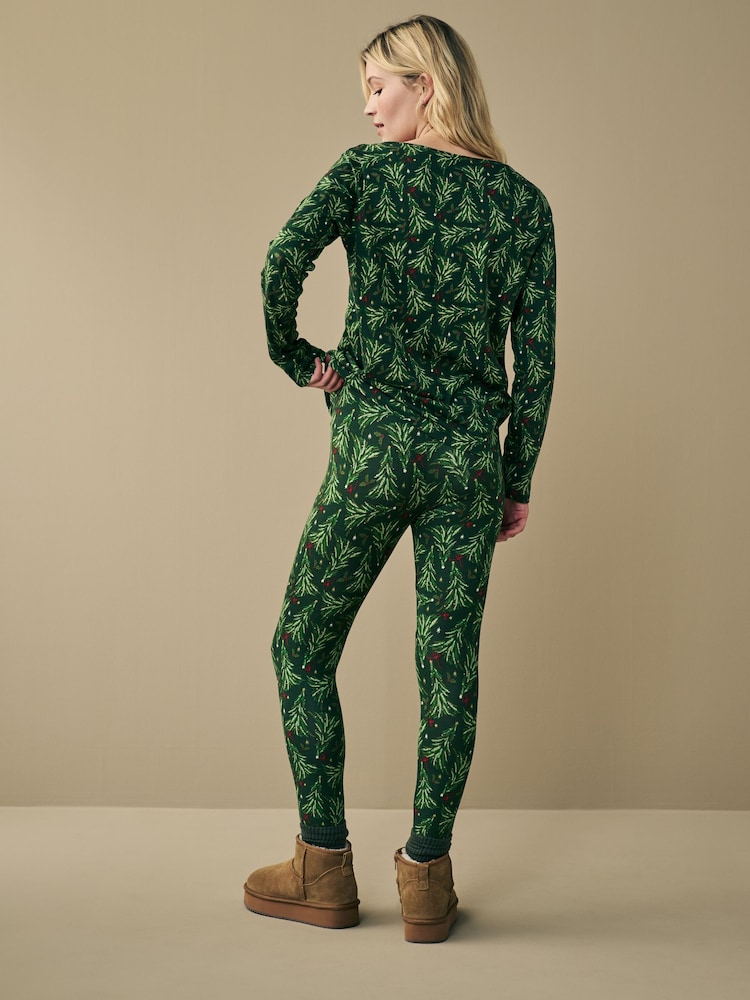 Multi Christmas Tree Print 100% Cotton Top and Leggings Set - Image 2 of 9