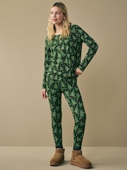 Multi Christmas Tree Print 100% Cotton Top and Leggings Set - Image 3 of 9