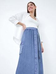 Roman Blue Button Front Pocket Skirt - Image 1 of 5
