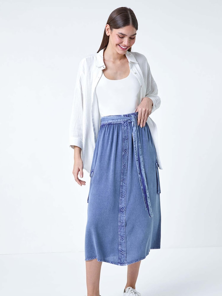 Roman Blue Button Front Pocket Skirt - Image 2 of 5