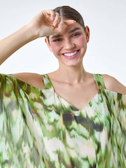 Roman Green Abstract Print Cold Shoulder Overlay Top - Image 1 of 5