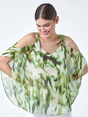 Roman Green Abstract Print Cold Shoulder Overlay Top - Image 2 of 5