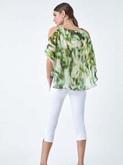 Roman Green Abstract Print Cold Shoulder Overlay Top - Image 3 of 5