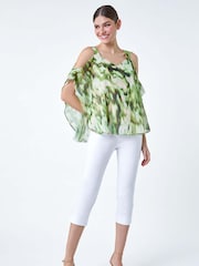 Roman Green Abstract Print Cold Shoulder Overlay Top - Image 4 of 5