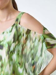 Roman Green Abstract Print Cold Shoulder Overlay Top - Image 5 of 5