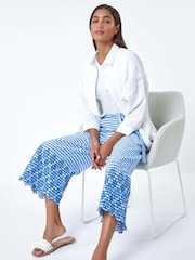 Roman Blue Gingham 100% Cotton Broderie Cropped Trousers - Image 1 of 5