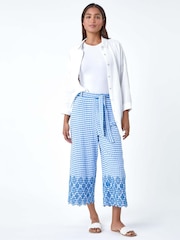 Roman Blue Gingham 100% Cotton Broderie Cropped Trousers - Image 2 of 5