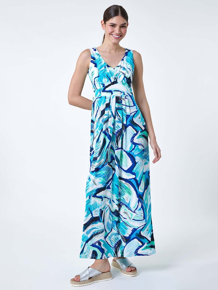 Roman Blue Abstract Print V-Neck Maxi Dress - Image 1 of 5
