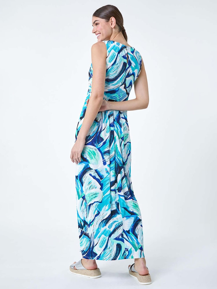 Roman Blue Abstract Print V-Neck Maxi Dress - Image 2 of 5