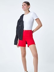 Roman Red Stretch Turn Up Shorts - Image 1 of 4