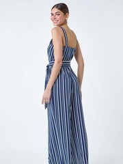 Roman Blue Stripe Print Pocket Jumpsuit - Image 3 of 5