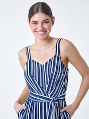 Roman Blue Stripe Print Pocket Jumpsuit - Image 4 of 5