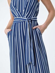 Roman Blue Stripe Print Pocket Jumpsuit - Image 5 of 5