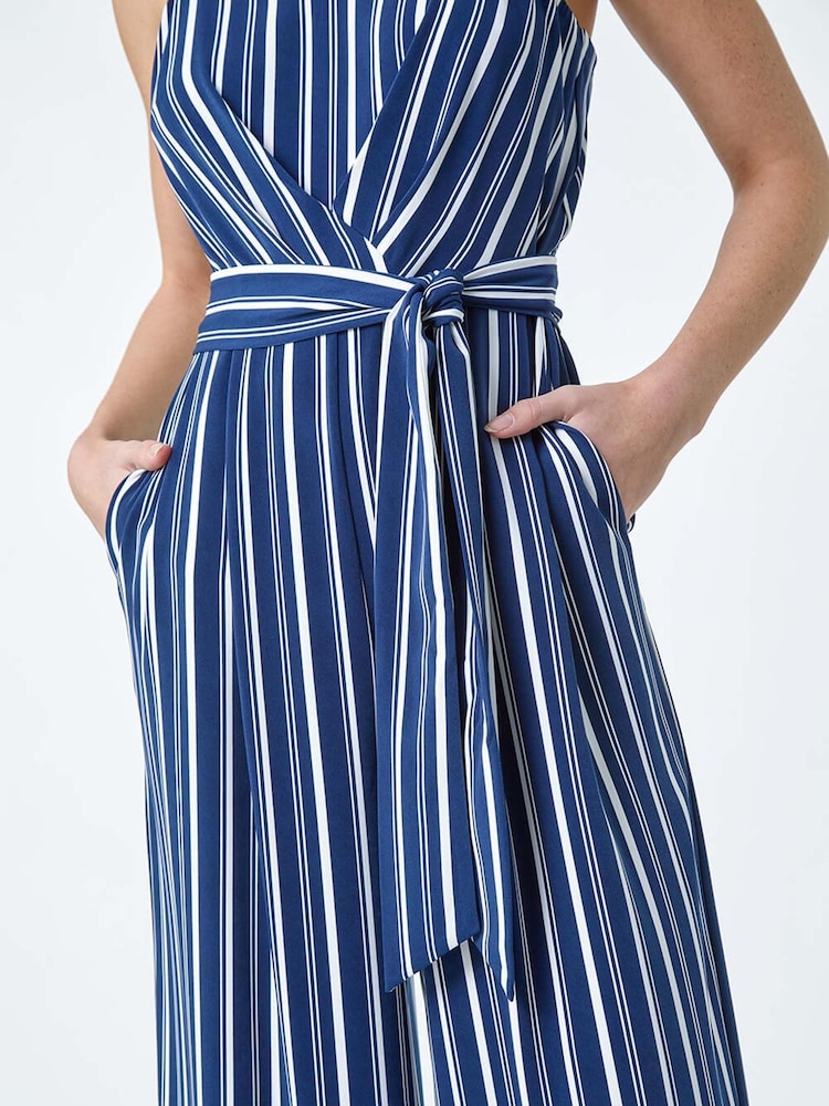 Roman Blue Stripe Print Pocket Jumpsuit - Image 5 of 5