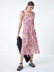 Roman Pink Aztec Style Print Burnout Frill Dress - Image 1 of 5