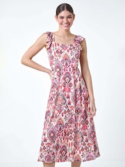 Roman Pink Aztec Style Print Burnout Frill Dress - Image 2 of 5