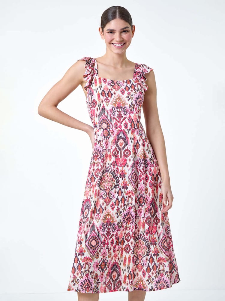 Roman Pink Aztec Style Print Burnout Frill Dress - Image 2 of 5