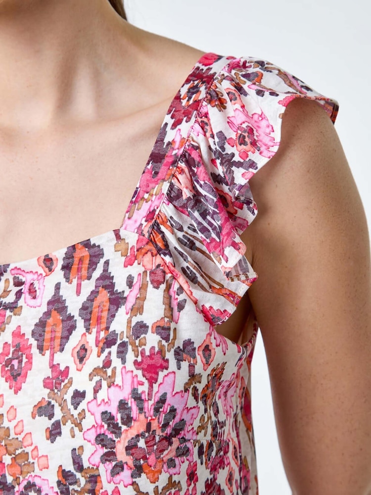 Roman Pink Aztec Style Print Burnout Frill Dress - Image 5 of 5