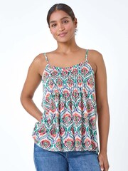 Roman Green Abstract Print Pleat Front Cami Top - Image 2 of 5