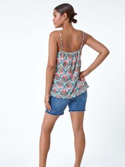 Roman Green Abstract Print Pleat Front Cami Top - Image 3 of 5