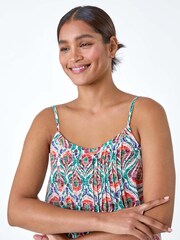 Roman Green Abstract Print Pleat Front Cami Top - Image 4 of 5
