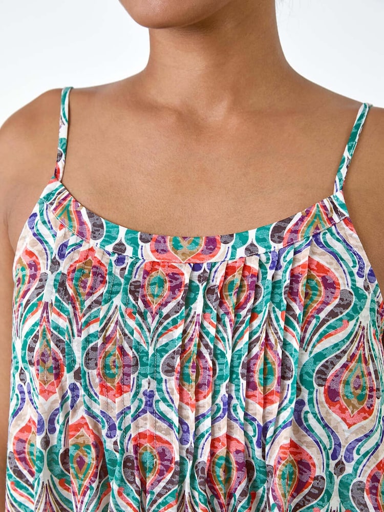 Roman Green Abstract Print Pleat Front Cami Top - Image 5 of 5