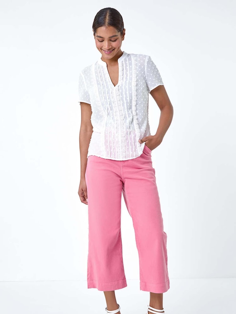 Roman White Textured Spot Lace Trim Top - Image 2 of 5