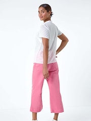 Roman White Textured Spot Lace Trim Top - Image 3 of 5