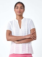 Roman White Textured Spot Lace Trim Top - Image 4 of 5