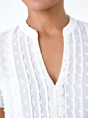Roman White Textured Spot Lace Trim Top - Image 5 of 5