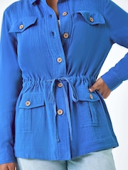 Roman Blue 100% Cotton Textured Tie Waist Utility Style Shirt Jacket - Image 5 of 6