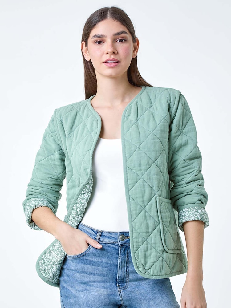 Roman Green Floral Print Lining 100% Cotton Quilted Jacket - Image 1 of 5