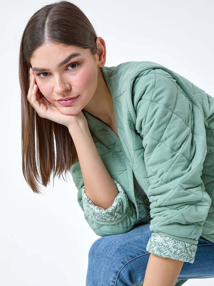 Roman Green Floral Print Lining 100% Cotton Quilted Jacket - Image 2 of 5