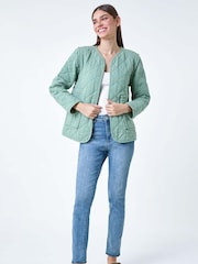 Roman Green Floral Print Lining 100% Cotton Quilted Jacket - Image 4 of 5