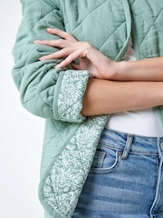 Roman Green Floral Print Lining 100% Cotton Quilted Jacket - Image 5 of 5