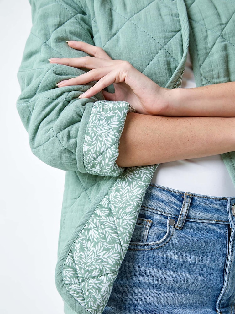 Roman Green Floral Print Lining 100% Cotton Quilted Jacket - Image 5 of 5