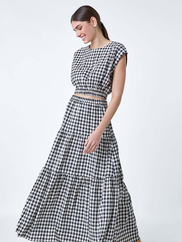 Blusa texturizada com estampa Roman Gingham Check Print - Imagem 1 de 5