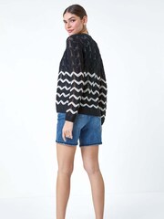 Roman Black Wave Pointelle Knit Cardigan - Image 3 of 5