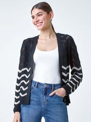 Roman Black Wave Pointelle Knit Cardigan - Image 4 of 5