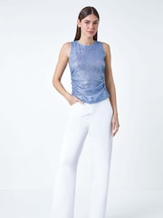 Roman Blue Sequin Embellished Stretch Vest Top - Image 3 of 5