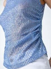 Roman Blue Sequin Embellished Stretch Vest Top - Image 5 of 5