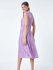 Roman Purple Sequin Wrap Detail Midi Dress - Image 3 of 5