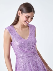 Roman Purple Sequin Wrap Detail Midi Dress - Image 4 of 5