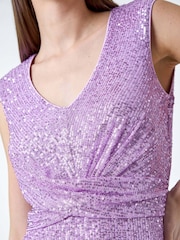 Roman Purple Sequin Wrap Detail Midi Dress - Image 5 of 5