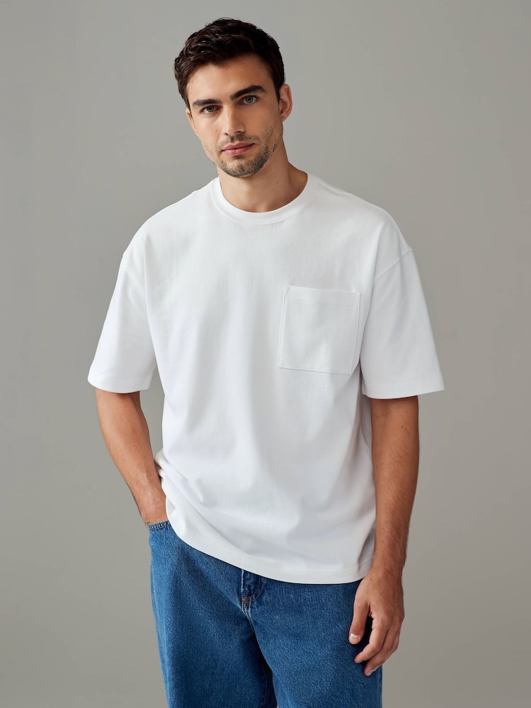 Blanco - Camiseta de corte holgado supersuave de tejido grueso con bolsillo y 100% algodón - Imagen 1 de 7 Blanco - Camiseta de corte holgado supersuave de tejido grueso con bolsillo y 100% algodón - Imagen 1 de 7