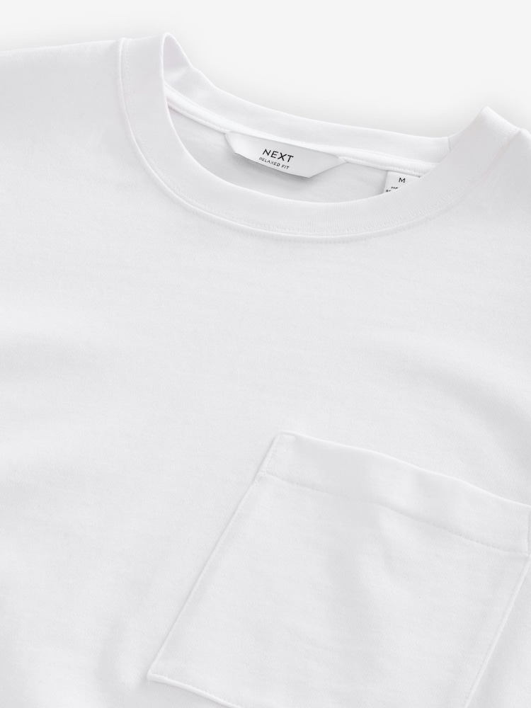 Blanco - Camiseta de corte holgado supersuave de tejido grueso con bolsillo y 100% algodón - Imagen 7 de 7 Blanco - Camiseta de corte holgado supersuave de tejido grueso con bolsillo y 100% algodón - Imagen 7 de 7