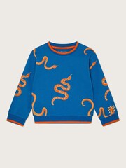 Monsoon Blue Snakes Print Ribbed 100% Cottton Sweatshirt - Image 1 of 3
