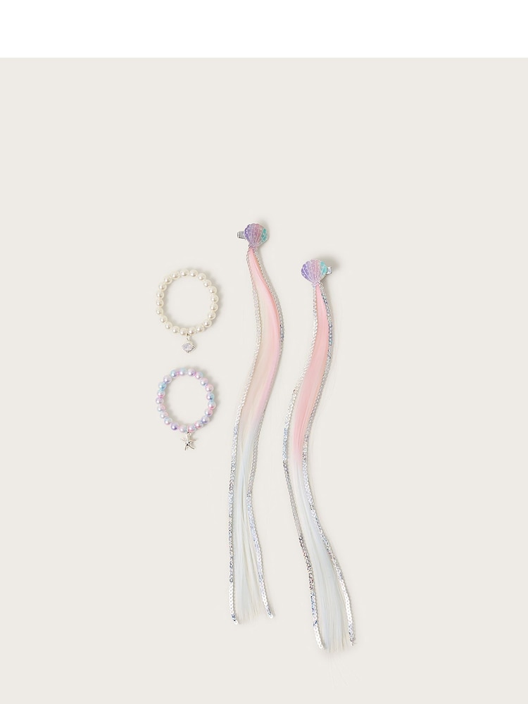Monsoon Pink Mermaid Faux Hair and Bracelet Set - Image 1 of 2