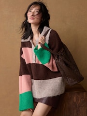 Neutral Stripe Collared Polo Knitted Jumper with Wool - Image 3 of 10