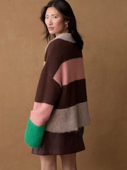 Neutral Stripe Collared Polo Knitted Jumper with Wool - Image 4 of 10